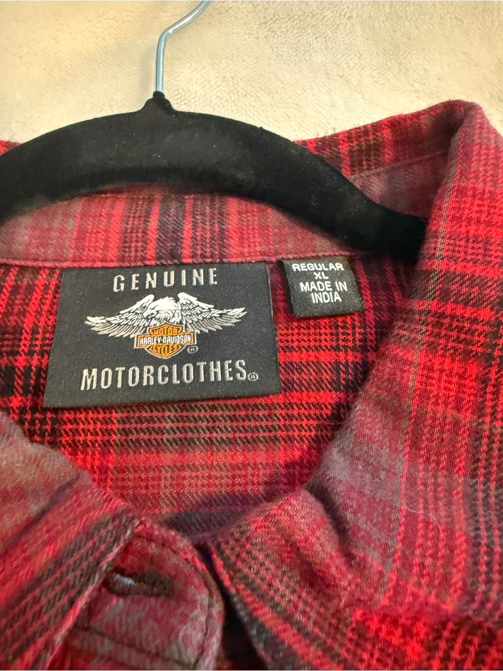Harley-Davidson Red Plaid Flannel Shirt with Embroidered Logo XL - Picture 6 of 8